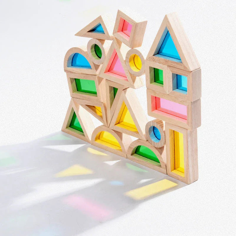 24 Pcs Rainbow Acrylic Sensory Wooden Building Blocks - BIG FRENCHIES