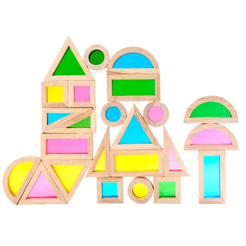 24 Pcs Rainbow Acrylic Sensory Wooden Building Blocks - BIG FRENCHIES