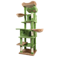68in Tall Multi-Level Green Cat Tree with Hammocks, Hanging Basket, Cat Cave, Removeable Cushion, Scratching Posts - Plu