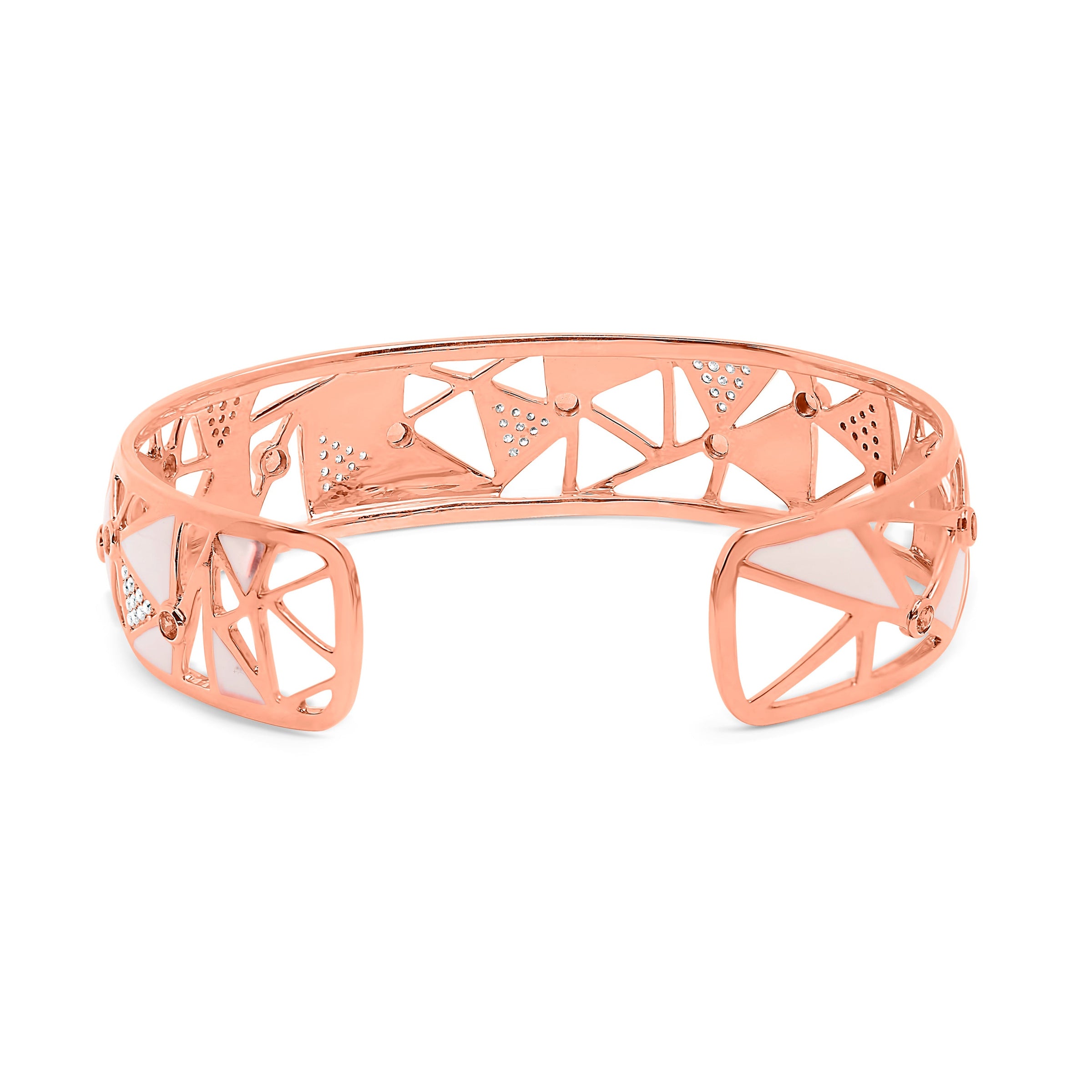 14K Rose Gold 5/8 Cttw Diamond with Pink Tourmaline Open Cuff Bangle with White Enamel (G-H Color, SI1-SI2 Clarity) - 7"