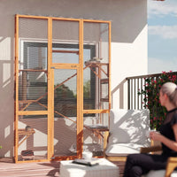Outdoor Catio Cat Enclosure, Large Wooden Cat House With 6 Jumping Platforms, Scratching Post.For Multiple Packages Ship