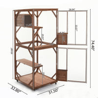 Large 2-Tier Outdoor Wooden Cat Enclosure on Lockable Wheels, Solid Fir Cat Cage with Multi-Level Platforms & Resting Ho