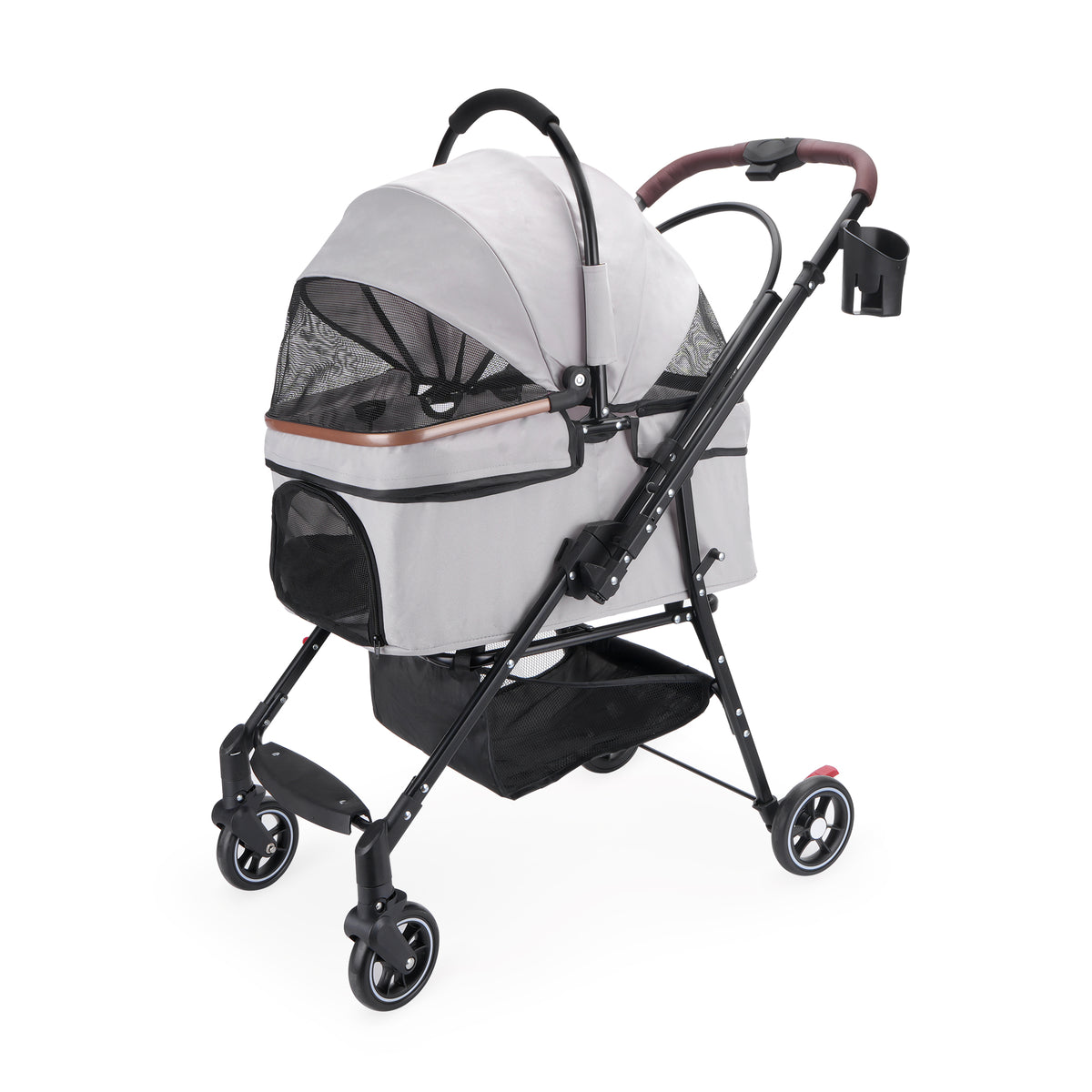 4-Wheel Foldable Pet Stroller for Dogs & Cats 360° Rotating Wheels, Separable Carrier & Travel Bag for Small Animals
