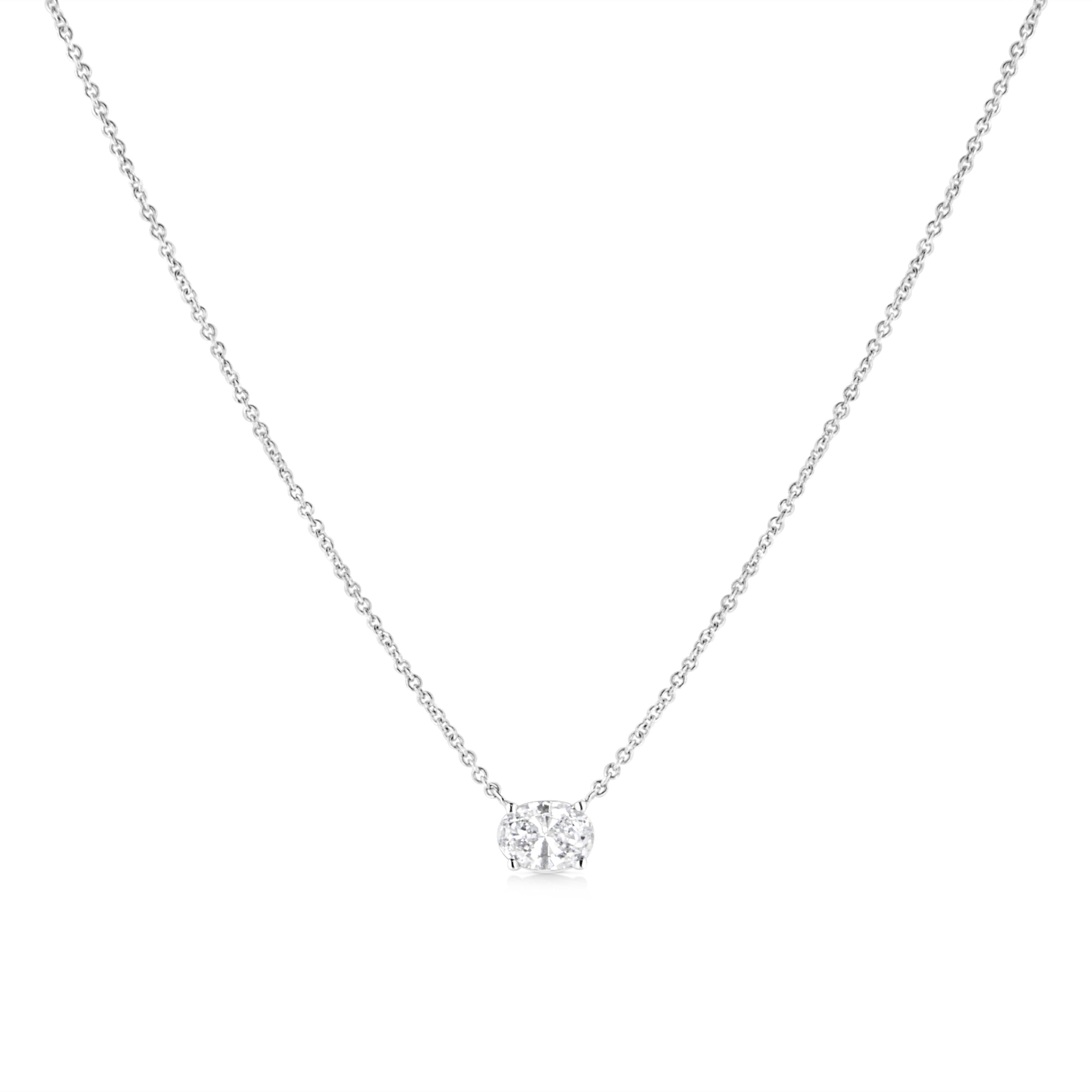 14K White Gold 1/2 Cttw Lab Grown Oval Shape Solitaire Diamond East West 18" Pendant Necklace (E-F Color, VS1-VS2 Clarity)