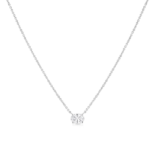 14K White Gold 1/2 Cttw Lab Grown Oval Shape Solitaire Diamond East West 18" Pendant Necklace (E-F Color, VS1-VS2 Clarity)