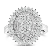 Sterling Silver 2.0 Cttw Diamond Oval Halo Cocktail Ring