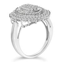 Sterling Silver 2.0 Cttw Diamond Oval Halo Cocktail Ring