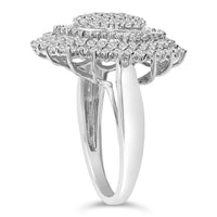 Sterling Silver 2.0 Cttw Diamond Oval Halo Cocktail Ring