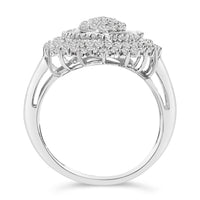 Sterling Silver 2.0 Cttw Diamond Oval Halo Cocktail Ring