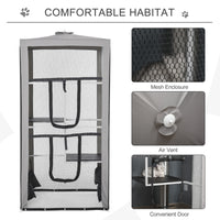 79"H Cat House Kitten Enclosure Mesh Playpen Steel Frame with 3 Platforms, 2 Doors and 4 Sandbags for Stability, Indoor/