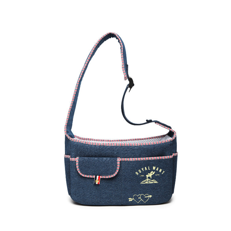 Pet Shoulder Carrier Denim Breathable Adjustable Strap-Pet Carriers & Travel-BIG FRENCHIES-Jane's Pet Boutique