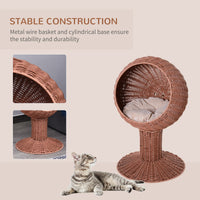 Elevated Cat Bed with Rotatable Egg Chair Pod, Cat Basket Bed with Thick Cushion, Natural Mat Grass Woven Kitty House, B