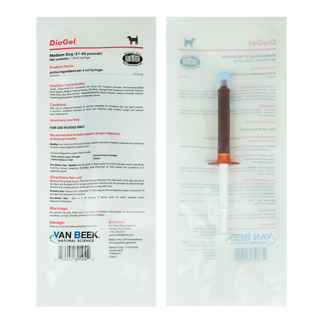 DiaGel Diarrhea Control Gel 3 ml Medium Dogs Digestive Upset Loose Stool Relief