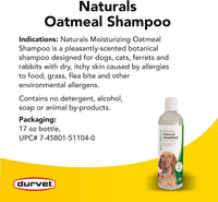 Durvet Naturals Anti-Itch Oatmeal Dog Moisturizing Grooming Shampoo 17 oz.