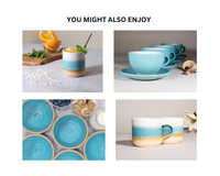 Ceramic Coffee Tea Mug with Handle Turquoise White 14 oz Stoneware