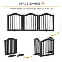 24"H Foldable Dog Gate, 3 Panels Freestanding Pet Gate Barriers Indoor with Support Feet, Puppy Fence for Small Dogs, Bl