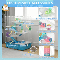 6 Tier Hamster Cage with Tubes and Tunnels, Hut, Wheel, Food Dish, Water Bottle, Ramps, for Dwarf & Gerbil, Light Blue
