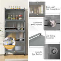 5-Tier Rolling Microwave Stand Flip Dust-Proof Doors 4 Casters with Brakes Kitchen Storage Rack Gray