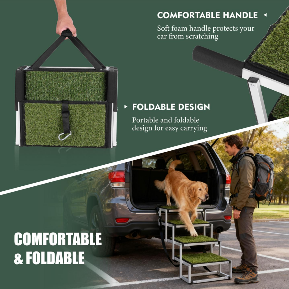 Foldable Dog Ramp For Cars, SUVs, Trucks, Portable Pet Dog Stairs For Large Dogs With Non-Slip Surface & Reinforced Desi