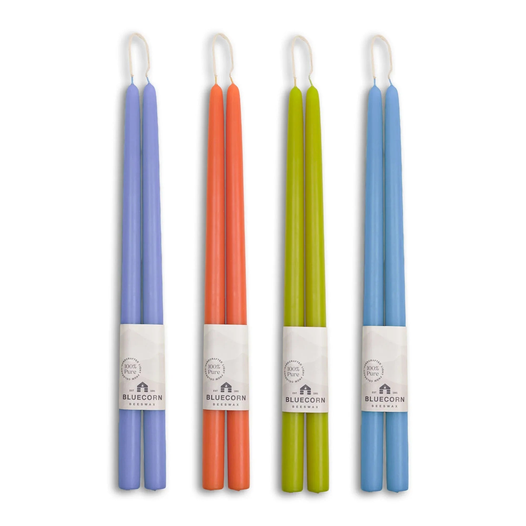 Summer Beeswax Taper Candle Bundle - Apricot, Pistachio, Lilac & Sky Blue - BIG FRENCHIES
