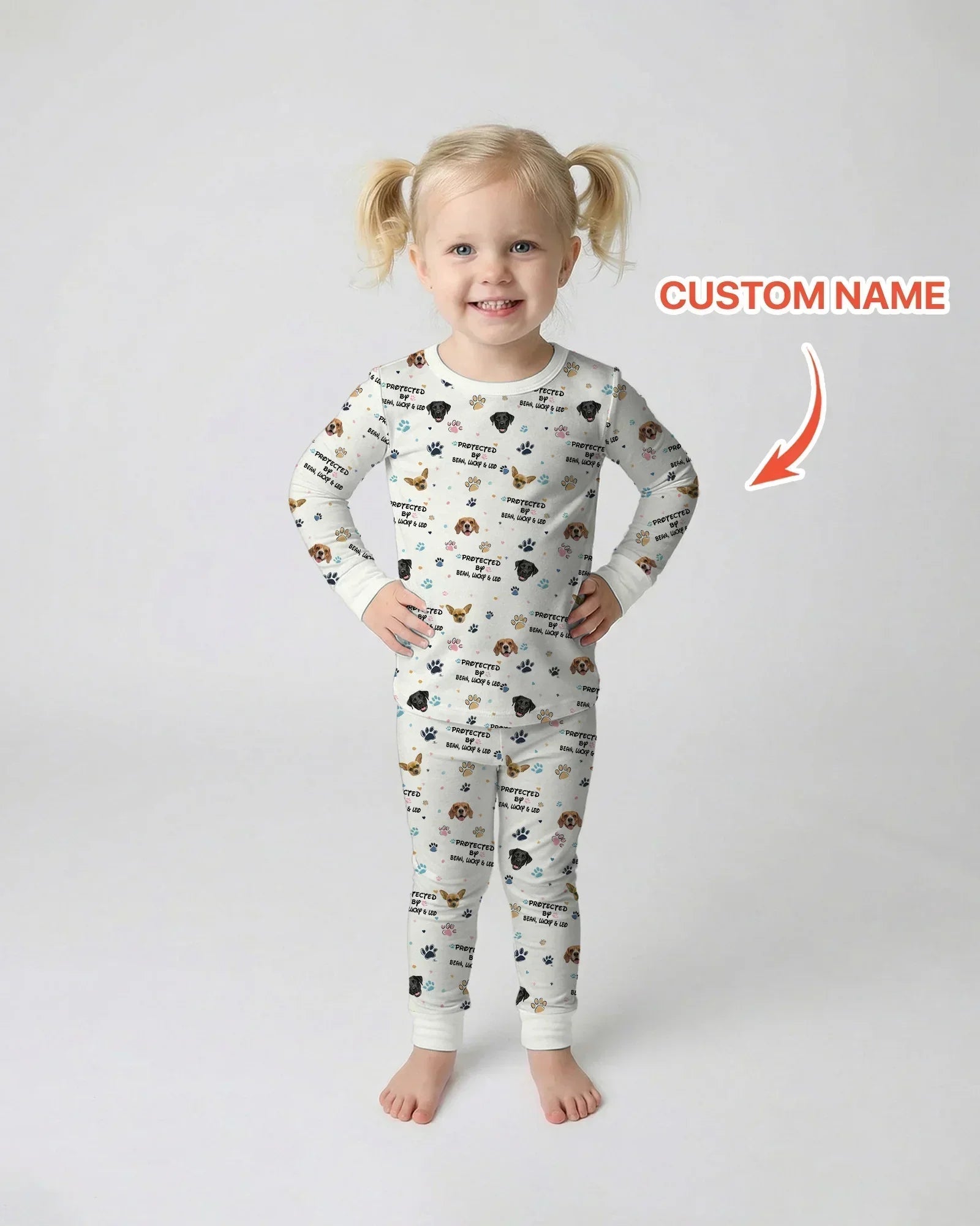 Custom Dogs Photo "Protected By" Bamboo Two Piece Long Sleeve Pajama Set