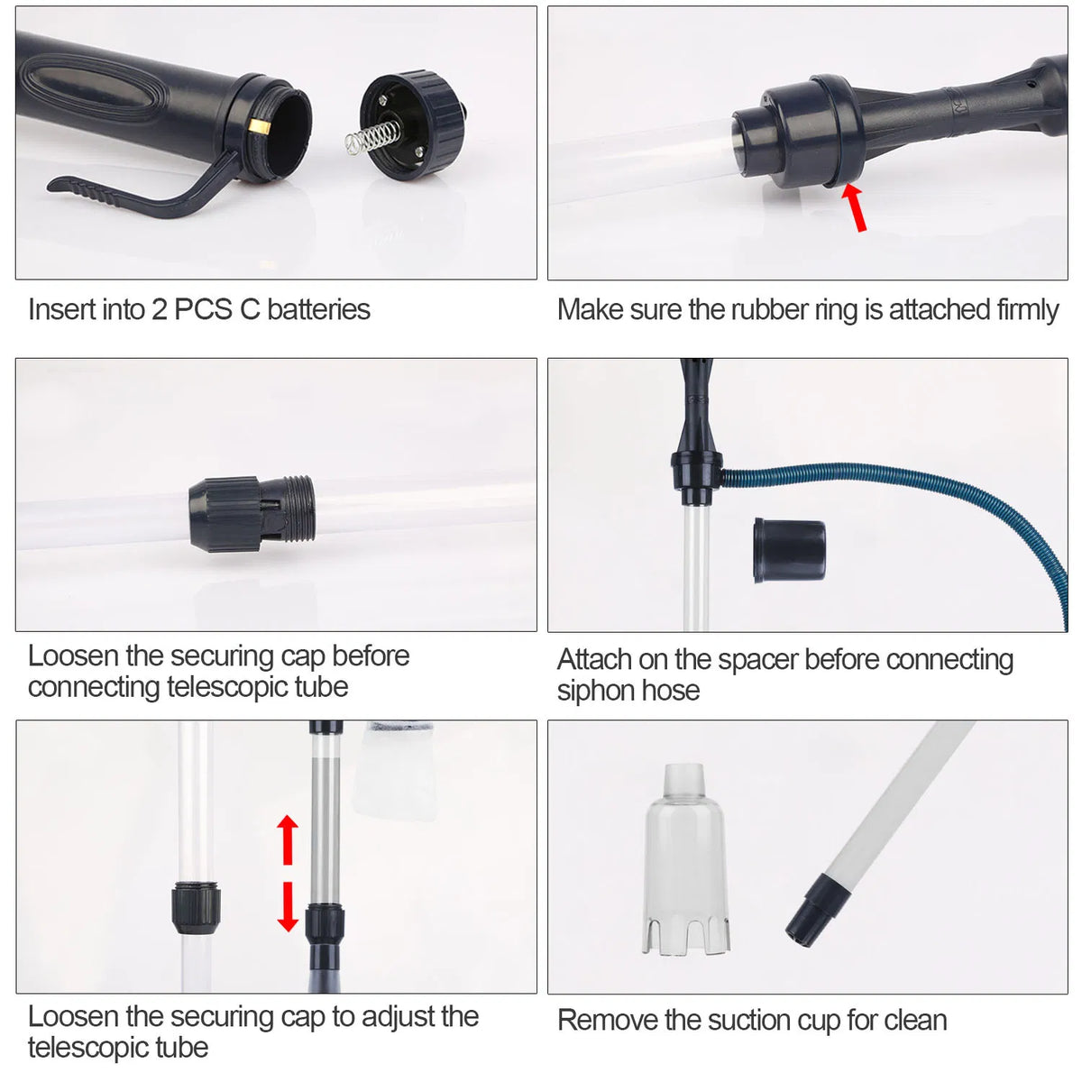 2-in-1 Aquarium Gravel Cleaner & Siphon Pump, Battery Powered Dirt/Fish Waste Remover, Adjustable Tubes for Small/Medium