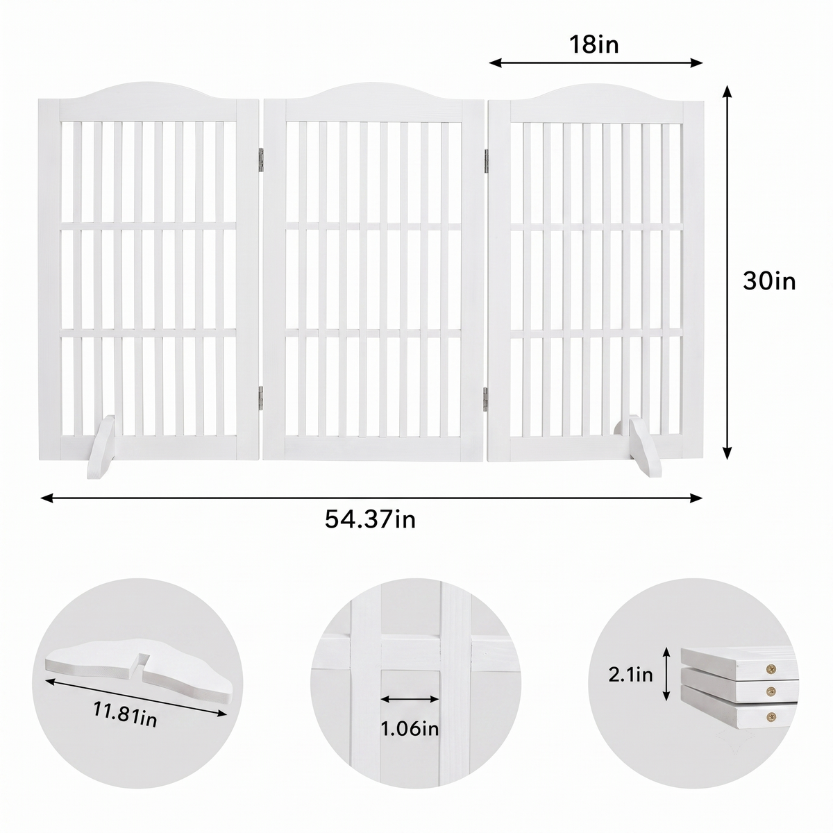 Wooden Freestanding Foldable Pet Gate for Dogs, 30 inch 3 Panels Step Over Fence, Dog Gate for The House, Doorway