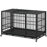 Heavy Duty Dog Crate , Mobile Pet Kennel with Lockable Wheels & Rotary Twist-Latch, Indoor Outdoor Metal Cage with Perfo
