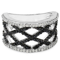 0.92 Carat Genuine Black Diamond & White Diamond .925 Sterling Silver Ring