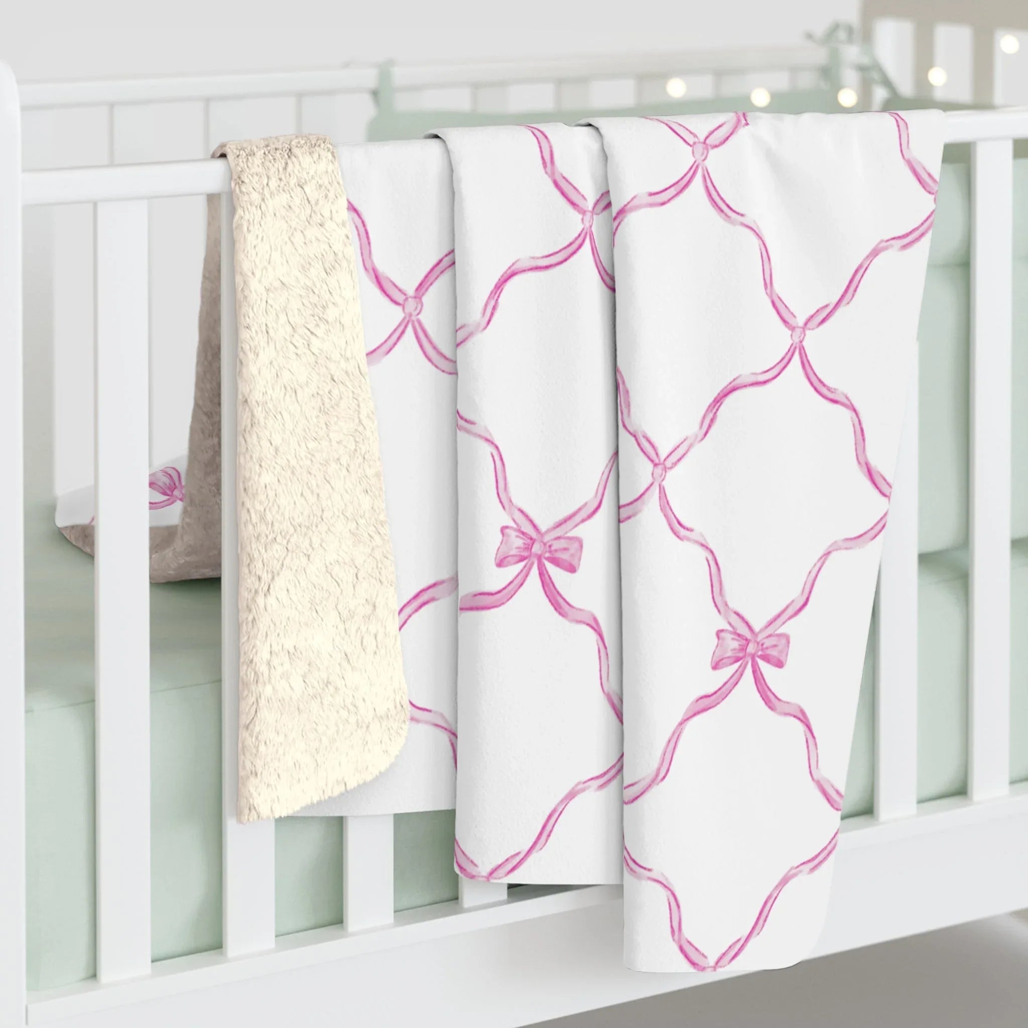 Three Bees Trellis Bow Cozy Sherpa Fleece Blanket - Bubblegum Pink - BIG FRENCHIES