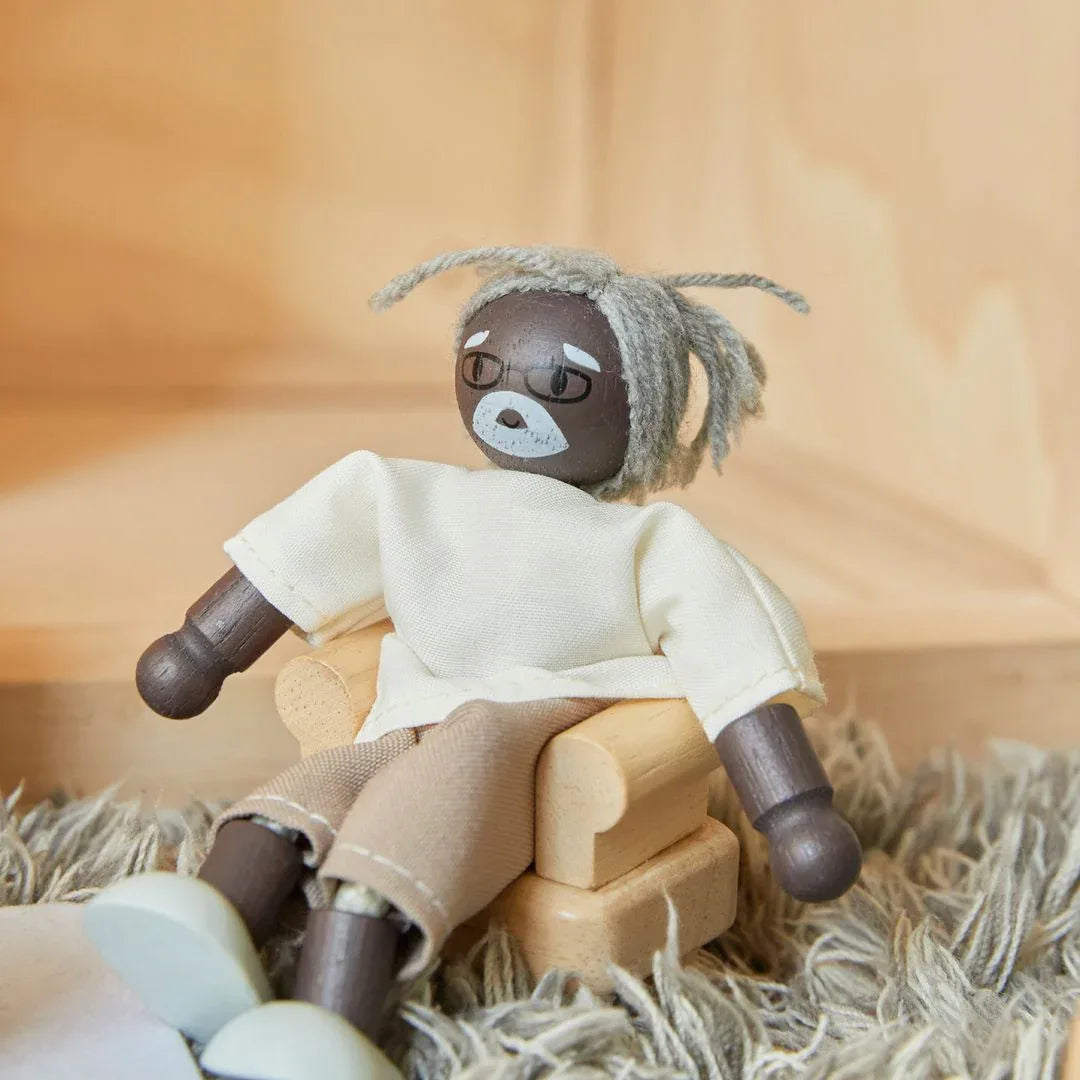 Grandfather Dollhouse Figure - Dark Skin Tone - BIG FRENCHIES