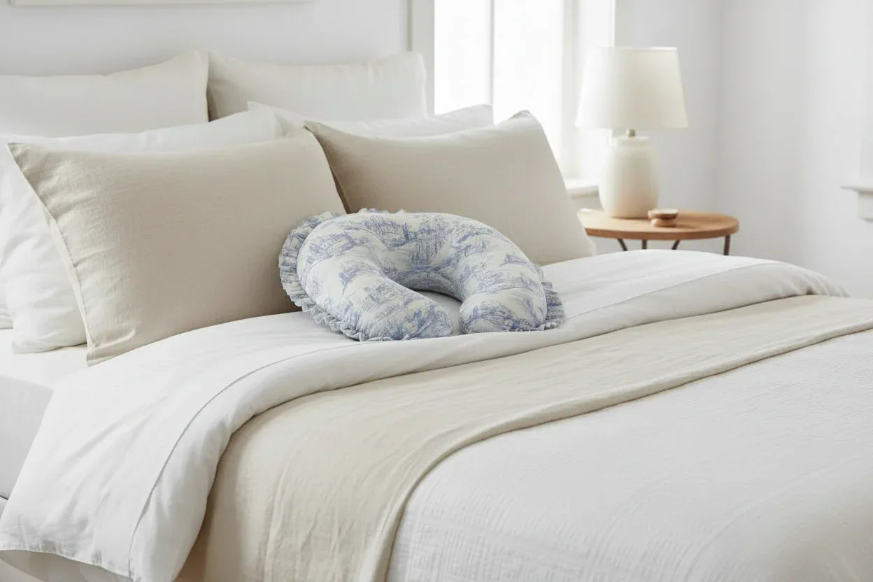 Blue Toile Ruffle Nursing Pillow Cover - BIG FRENCHIES