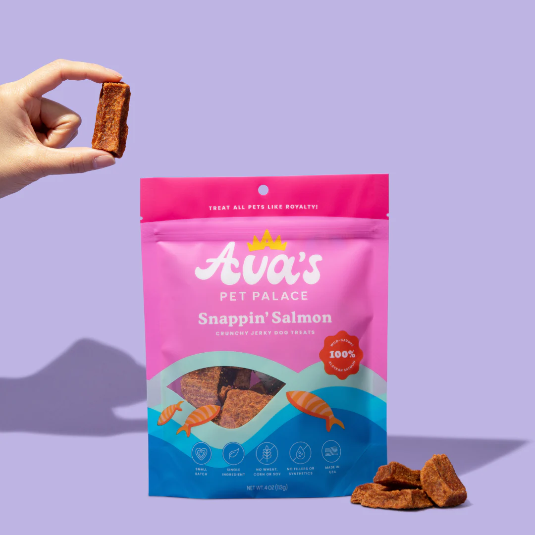 Ava's Pet Palace Crunchy Jerky Dog Treats - Snappin' Salmon Treats (4 oz) - BIG FRENCHIES