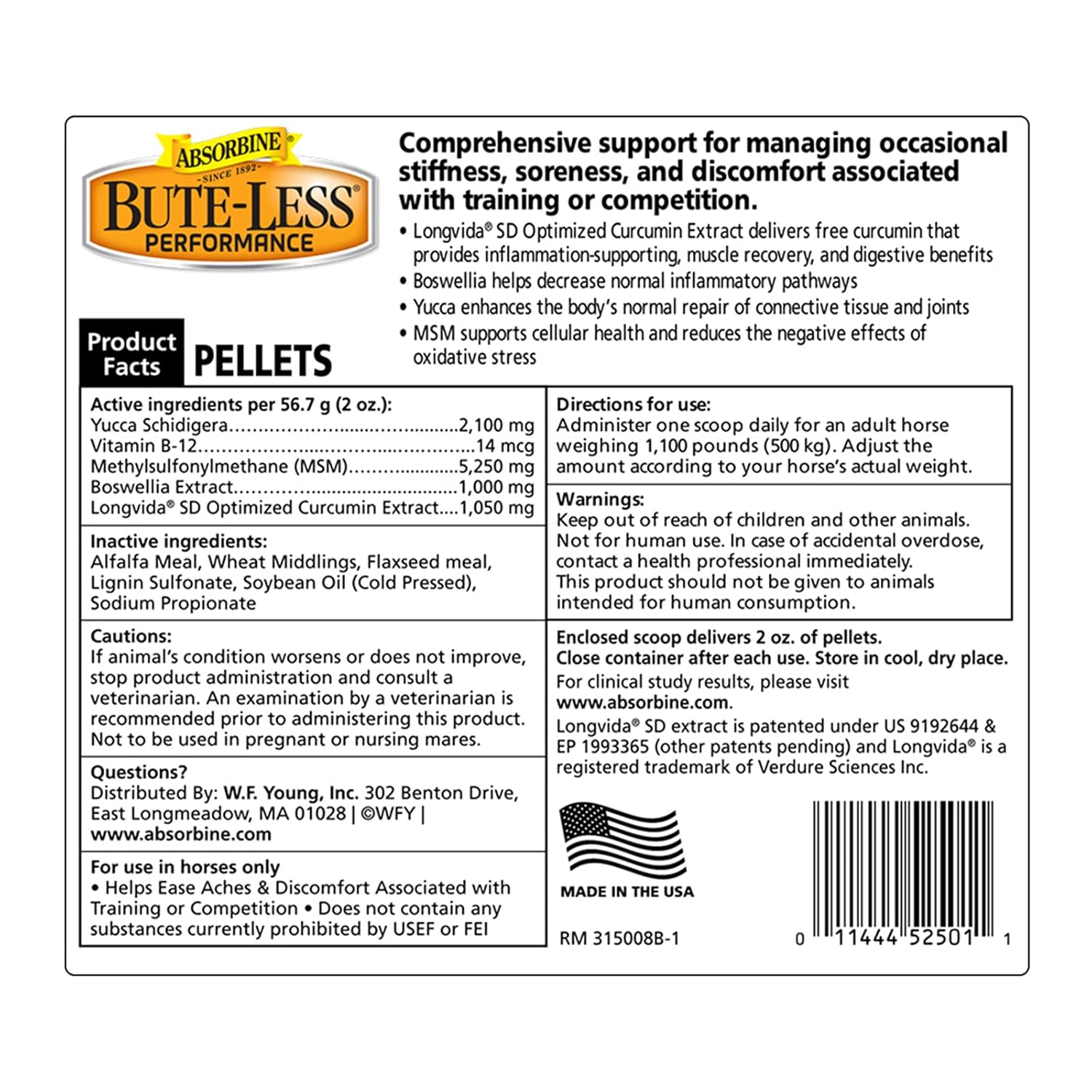 Absorbine Bute-Less Performance Comfort & Recovery Support Pellets 3.75 lbs.