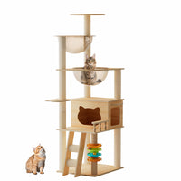 59" Modern Cat Tower, Wood Cat Tree Tower for Indoor Cats, Cat Treewith Sisal-Covered Scratching Posts and Top Perch, Ca