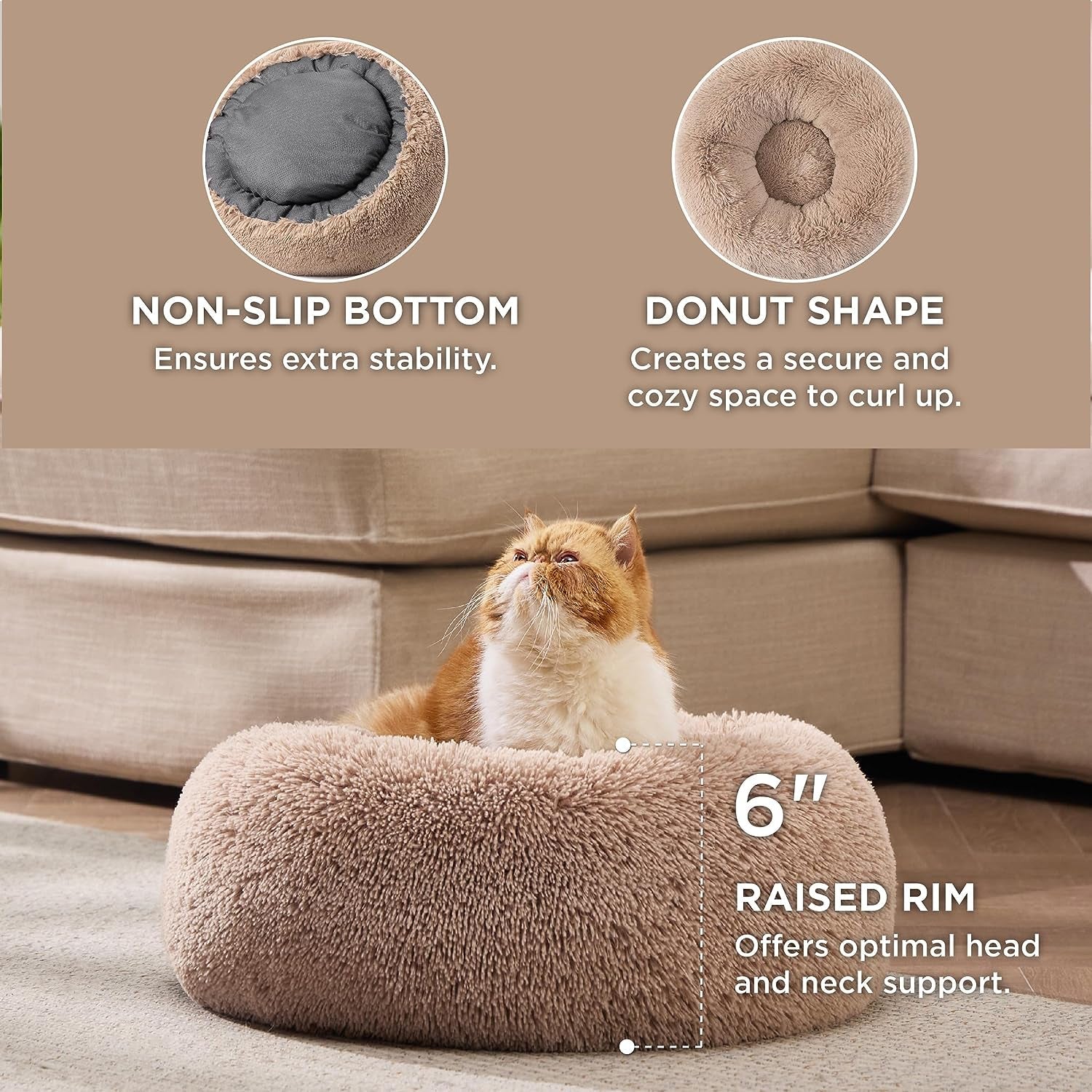 Anti-Slip round Fluffy Plush Faux Fur Pet Bed - BIG FRENCHIES