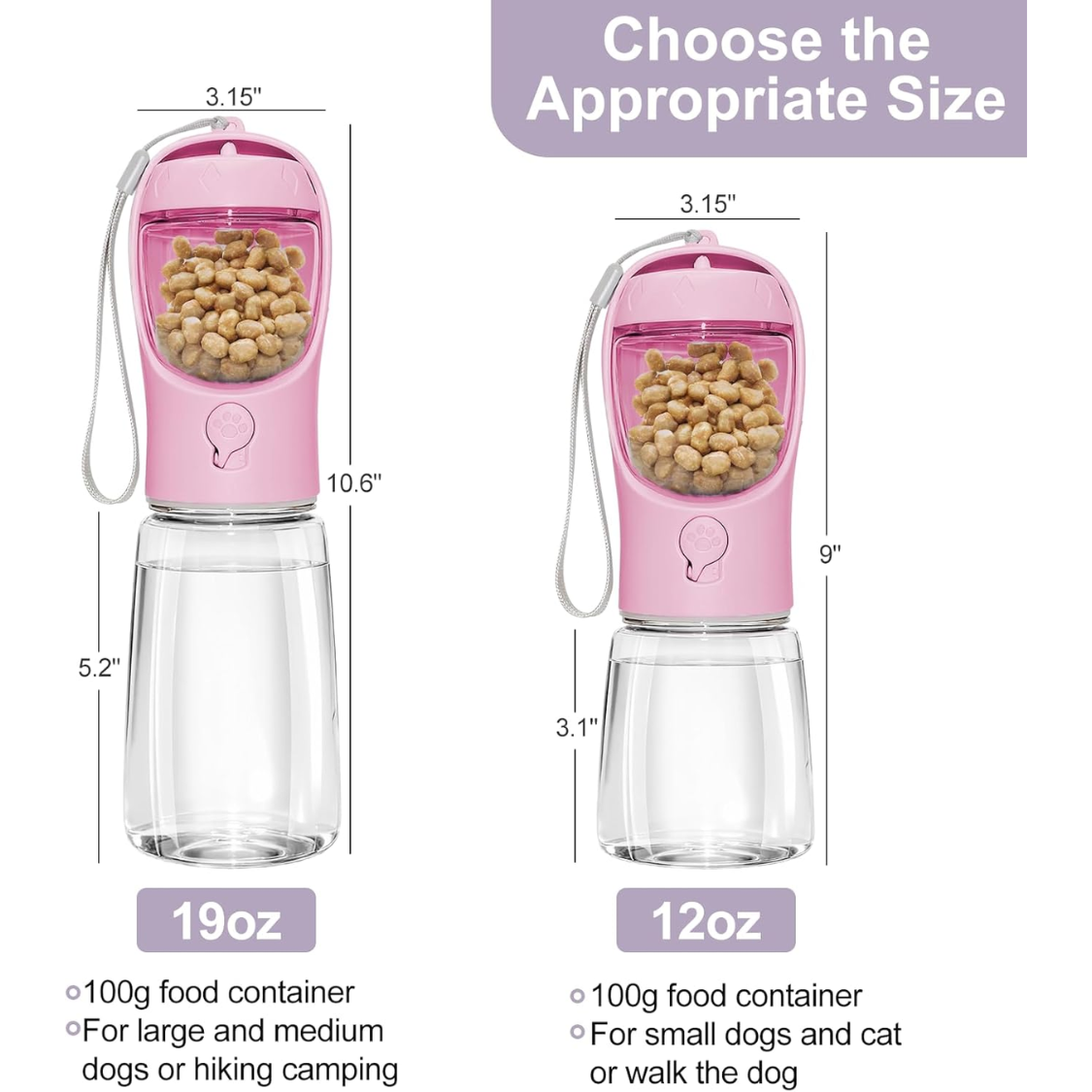 Portable Dog Water Bottle With Food Container, Drinking Bottle For Travel 2 In 1 Dog Water Bowl, Leak Proof Pet Water Di