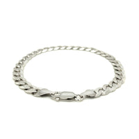 Rhodium Plated 7.2mm Sterling Silver Curb Style Bracelet