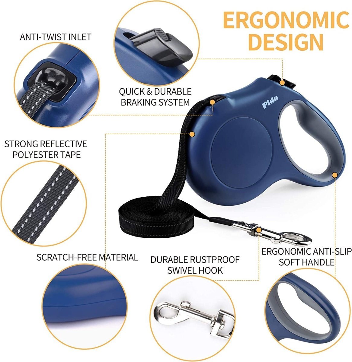 16ft Retractable Dog Leash with Dispenser and Poop Bags - BIG FRENCHIES