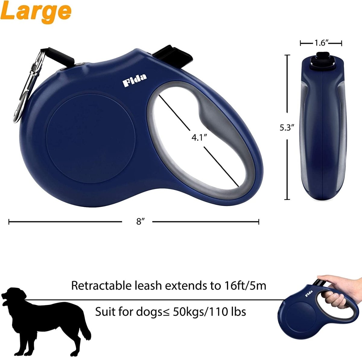 16ft Retractable Dog Leash with Dispenser and Poop Bags - BIG FRENCHIES