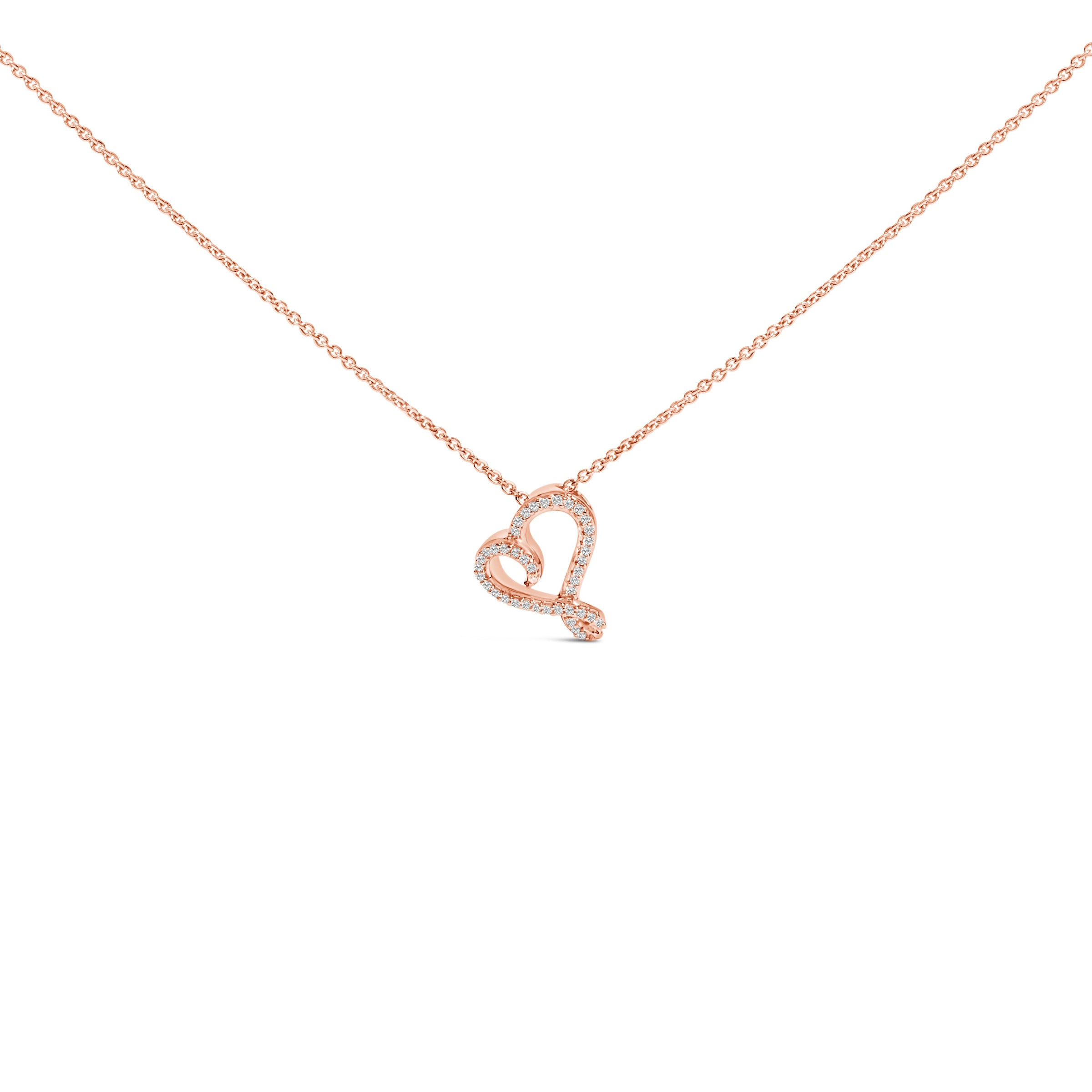 14k Rose Gold Plated Silver 1/10 Cttw Diamond Open Heart Pendant Necklace