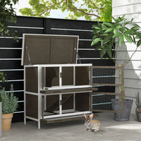 PawHut Wooden Bunny Hutch With Ramp, Indoor Outdoor, Brown