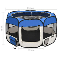 Dog Playpen Blue and Cream Polyester, Steel 43.3 x 43.3 x 22.8 in
