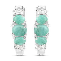 1.30 Carat Genuine Emerald and White Topaz .925 Sterling Silver Earrings