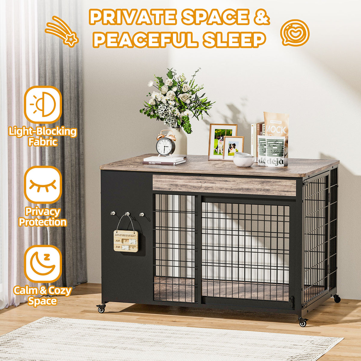 38in Dog Crate Furniture - Dog Crate With DIY Frame, Sliding Door Indoor Kennel, Wooden Dog Cage End Table, For Medium-L