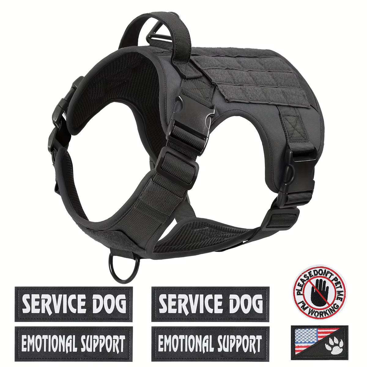 American Local Tactical Pet Boobs Service Dog Harness Vest Adjustable Reflective Dog Harness Metal Buckle Hiking Trainin