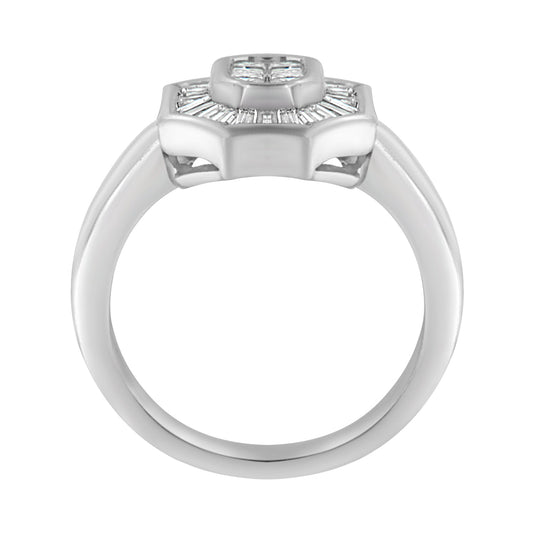14K White Gold 1.00 Cttw Baguette and Princess-Cut Diamond Cocktail Art Deco Style Ring (H-I Color, SI1-SI2 Clarity) - Size 7