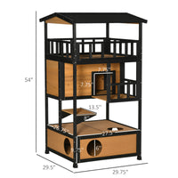 Wooden Outdoor Cat House, Feral Cat Shelter Kitten Condo with Asphalt Roof, Escape Doors, Condo, Jumping Platform, Yello