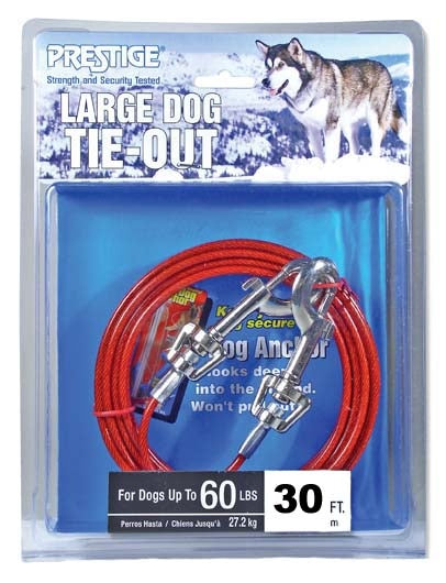 Boss Pet Tie-Out Cable for Large Dogs Up to 60lb 30ft Twin Swivel w/ Spring