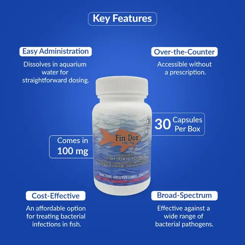 Fish Dox 100mg Capsules for Aquarium Fish – 30 Count – Water Care Support